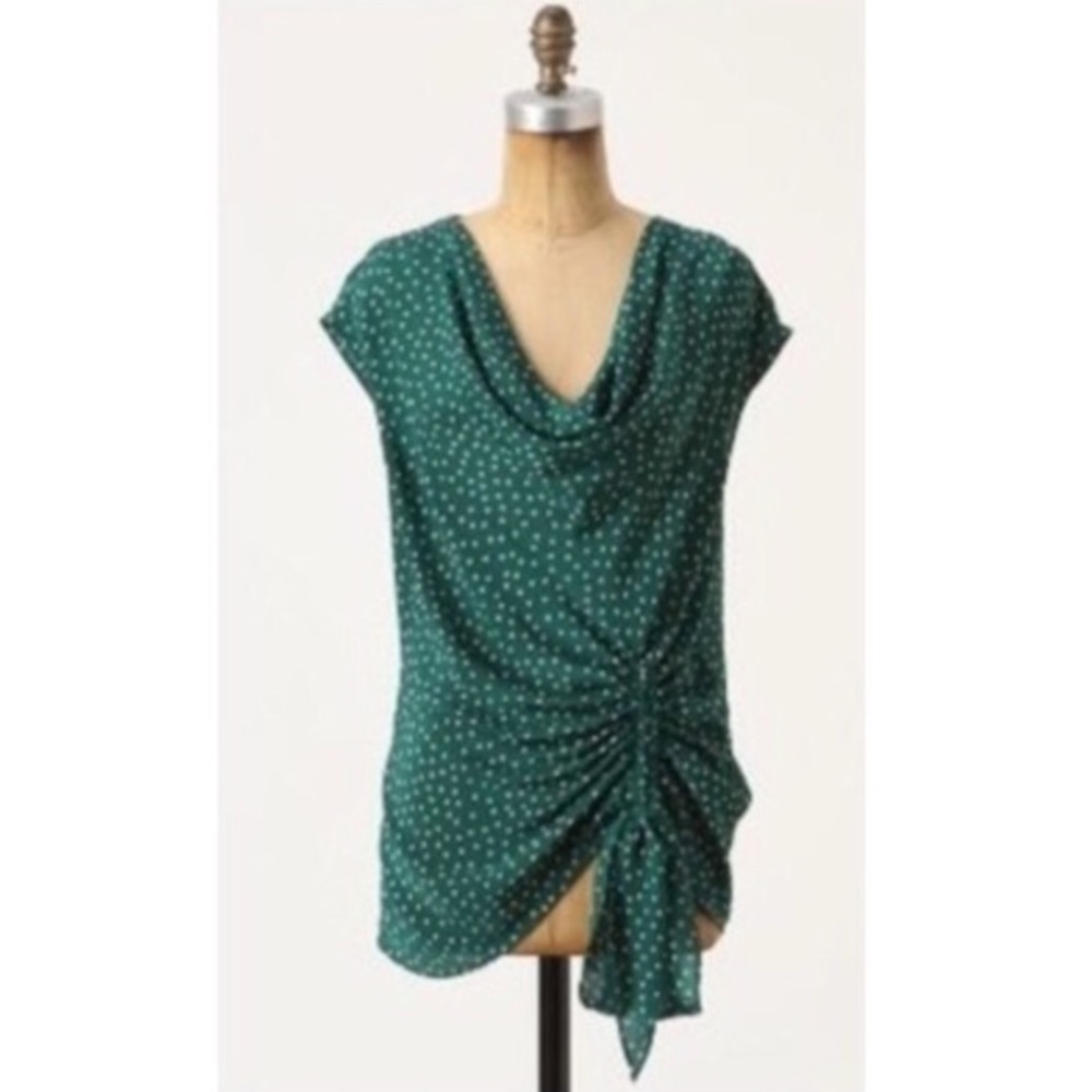 Anthropologie - Maeve - Hip Cinched Silk Polka Dot Blouse